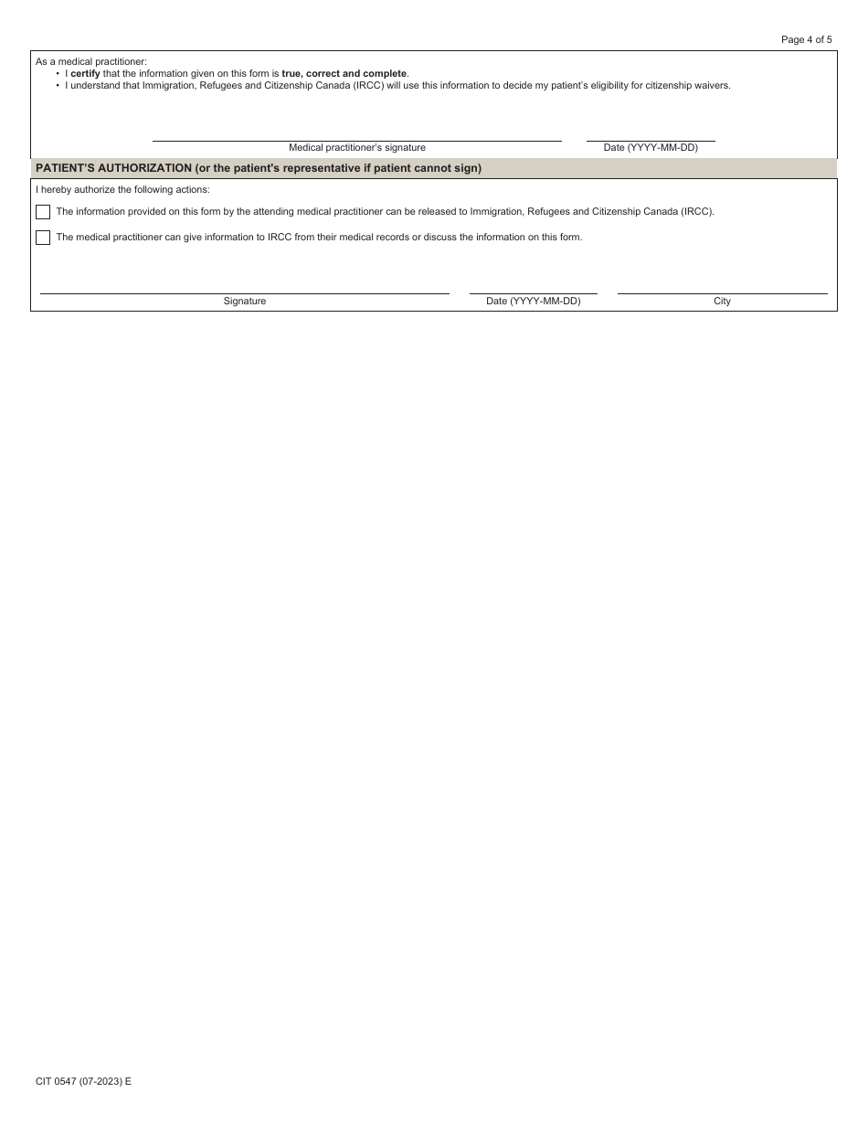 Form CIT0547 Medical Opinion Form for Citizenship Waivers - Canada, Page 4