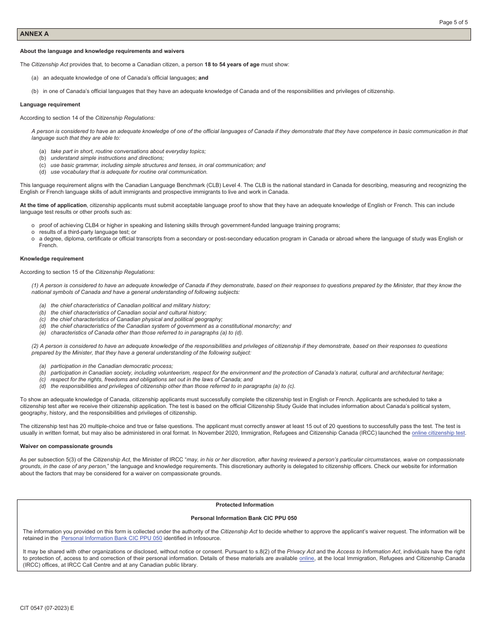 Form CIT0547 Medical Opinion Form for Citizenship Waivers - Canada, Page 5