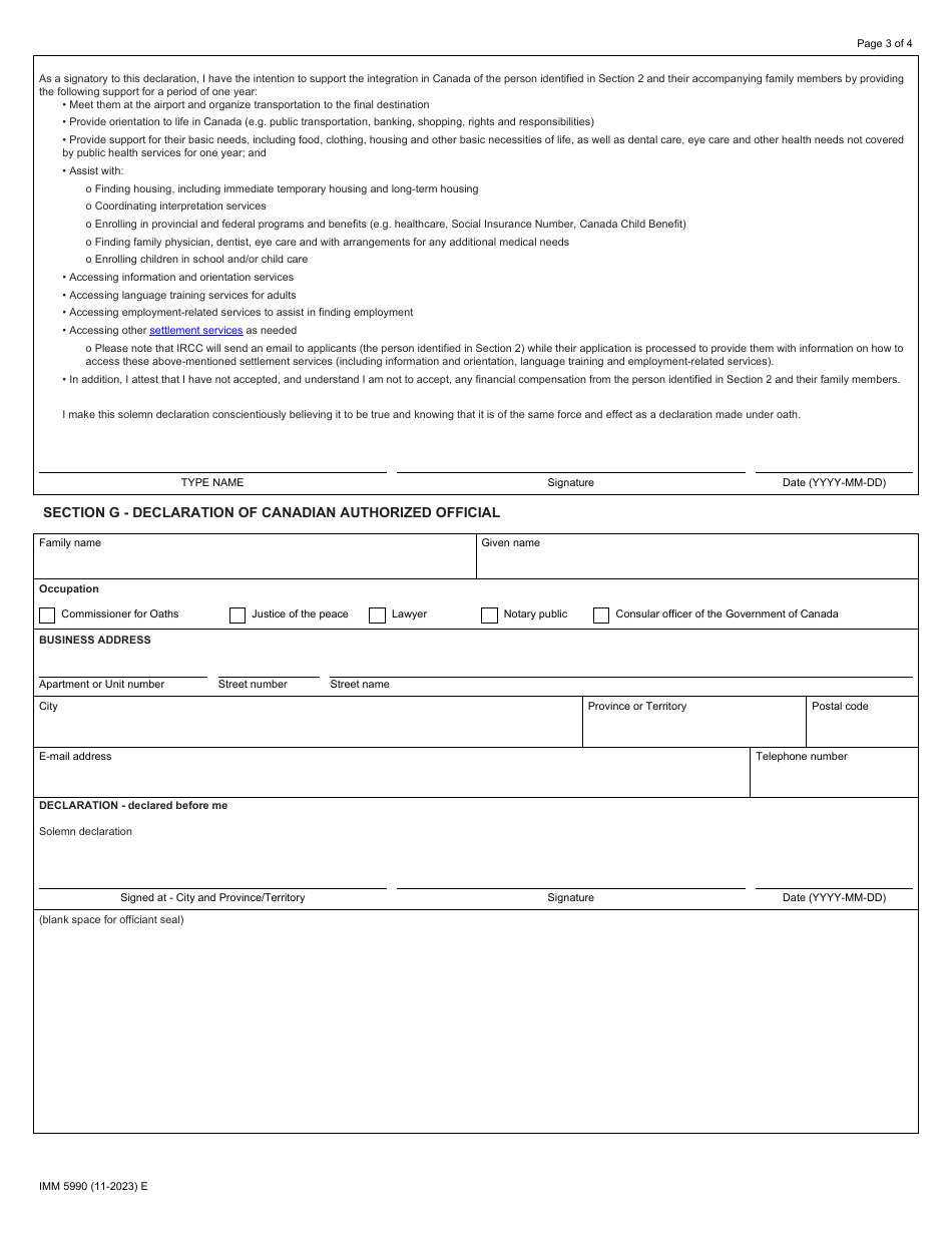 Form IMM5990 Statutory Declaration to Confirm the Relationship of an Extended Family Member in Canada - Canada, Page 3