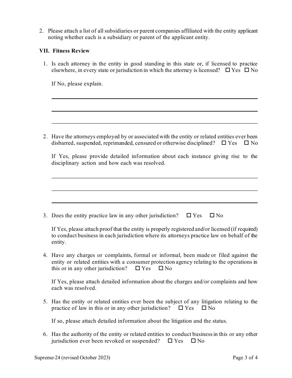 Form Supreme-24 Application for Nonprofit Entity License Article II, Rule 11 - Rhode Island, Page 3