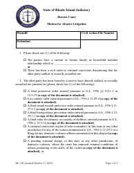 Document preview: Form DC-102 Motion for Abusive Litigation - Rhode Island