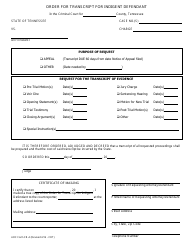 Document preview: AOC Form CR-4 Order for Transcript for Indigent Defendant - Tennessee