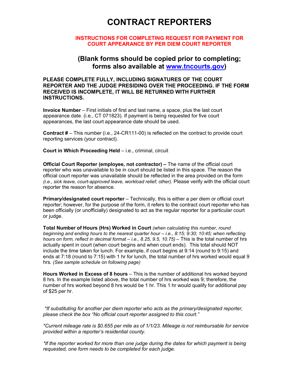 Instructions for AOC Form CR-6 Request for Payment of Transcript in Indigent Matter - Contract Reporters - Tennessee, Page 3