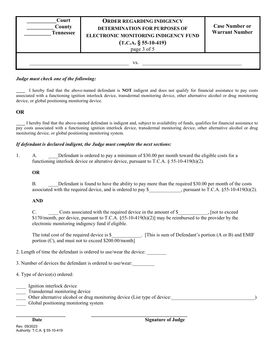 Tennessee Uniform Affidavit of Indigency for Purposes of Electronic ...