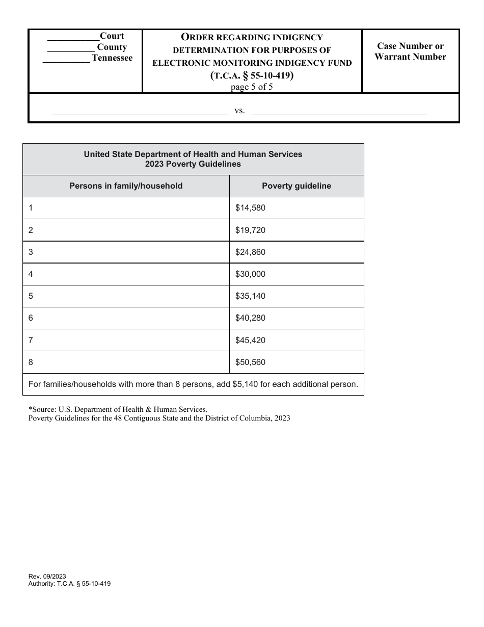 Uniform Affidavit of Indigency for Purposes of Electronic Monitoring Indigency Fund (T.c.a. 55-10-419) - Tennessee, Page 5