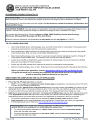 Document preview: Application for Temporary Sales License - for-Profit (Tsl-Fp) - Oregon
