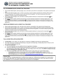 Document preview: Application for Temporary Use of an Annual License (Tual) - Oregon