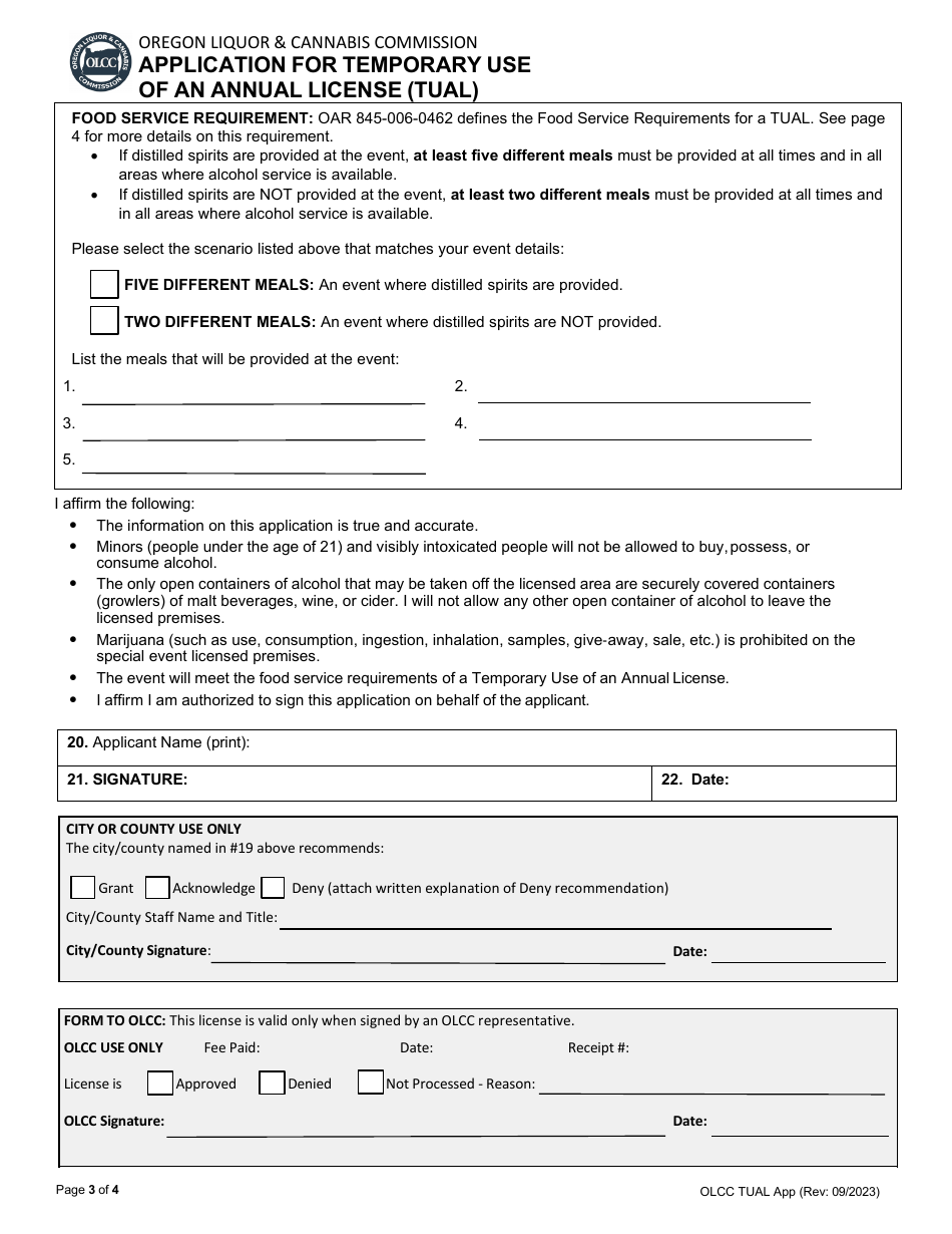 Application for Temporary Use of an Annual License (Tual) - Oregon, Page 3