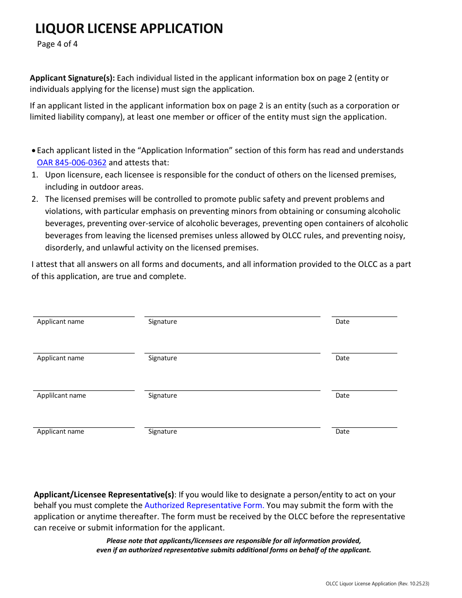 Liquor License Application - Oregon, Page 5