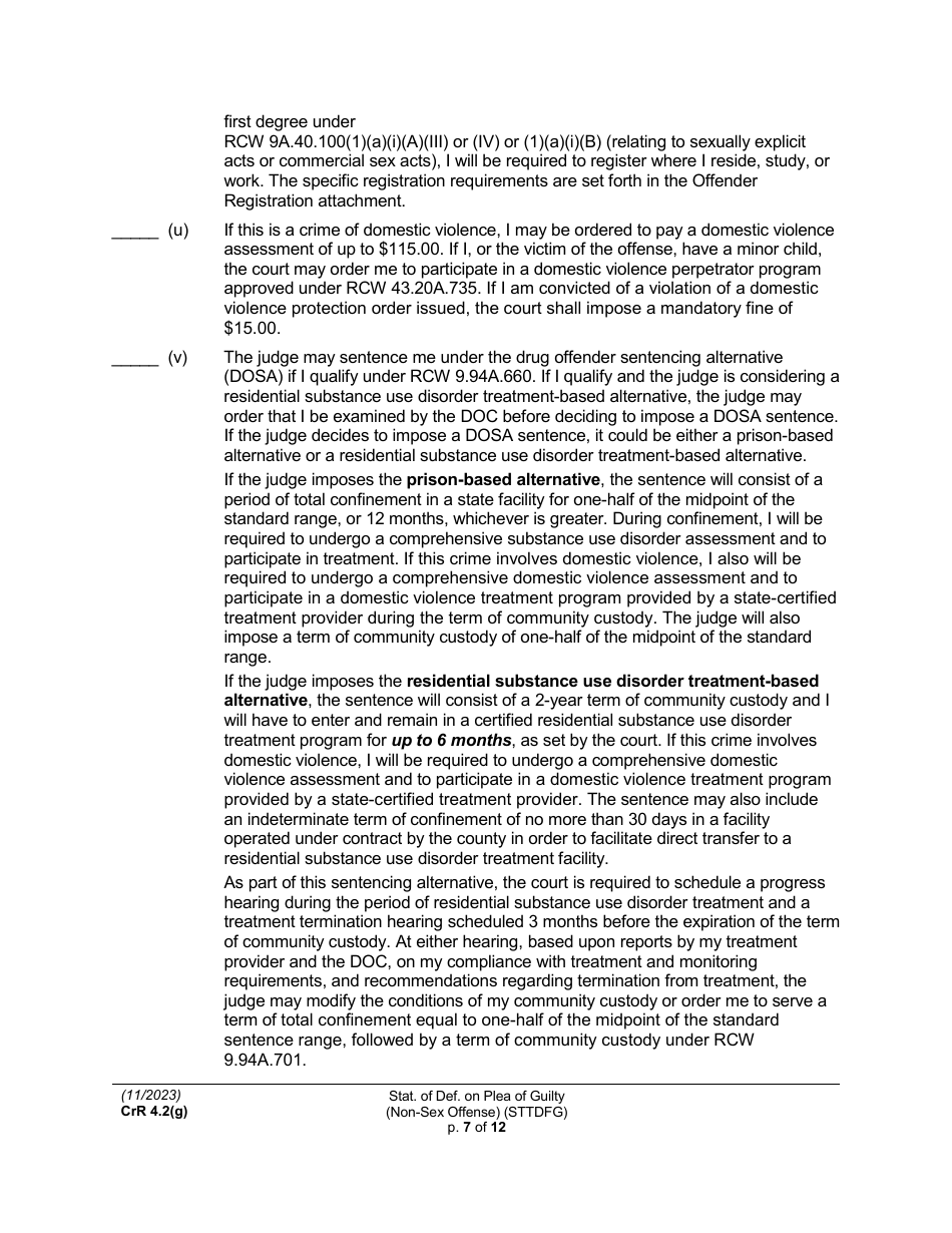 Form CRR4.2(G) NON-SEX OFFENSE Statement of Defendant on Plea of Guilty to Non-sex Offense (Felony) (Sttdfg) - Washington, Page 7