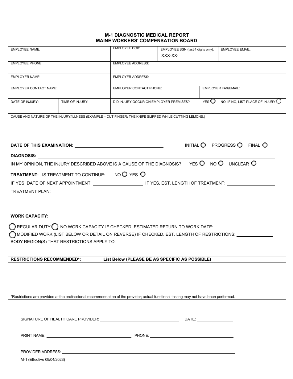 Form M1 Download Fillable PDF or Fill Online Diagnostic Medical Report