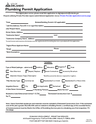 Document preview: Plumbing Permit Application - City of Orlando, Florida