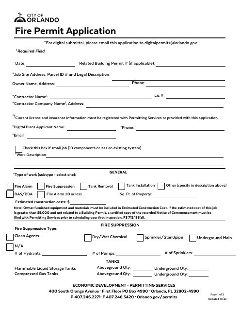 Fire Permit Application - City of Orlando, Florida Download Pdf