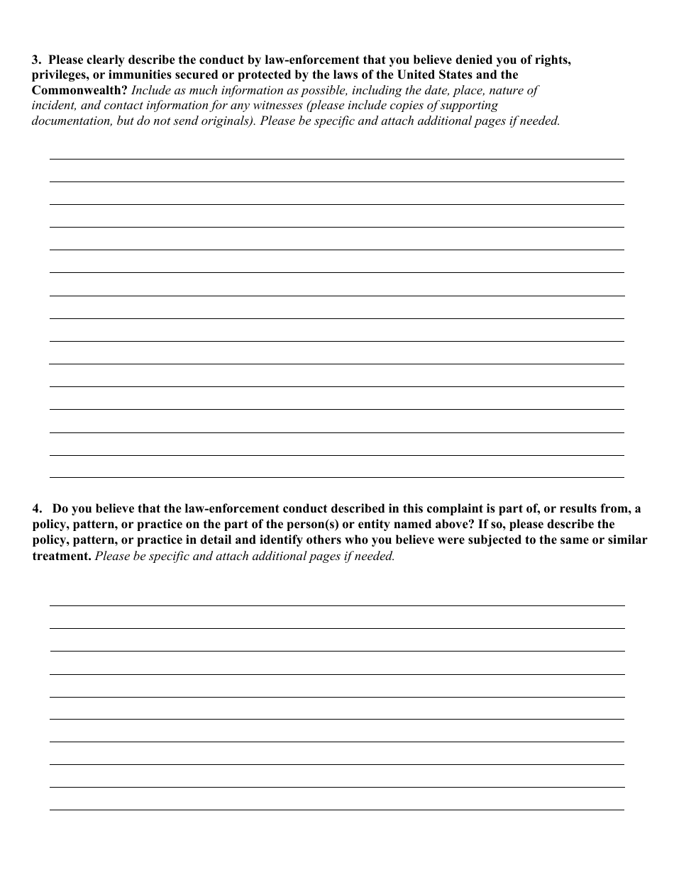 Va. OCR-PM Form 01 Law Enforcment Agency Misconduct Pattern and Practice Complaint Form - Virginia, Page 3