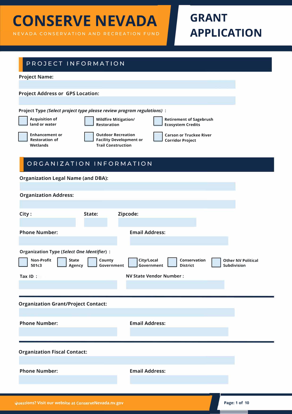 Conserve Nevada Grant Application - Nevada, Page 1