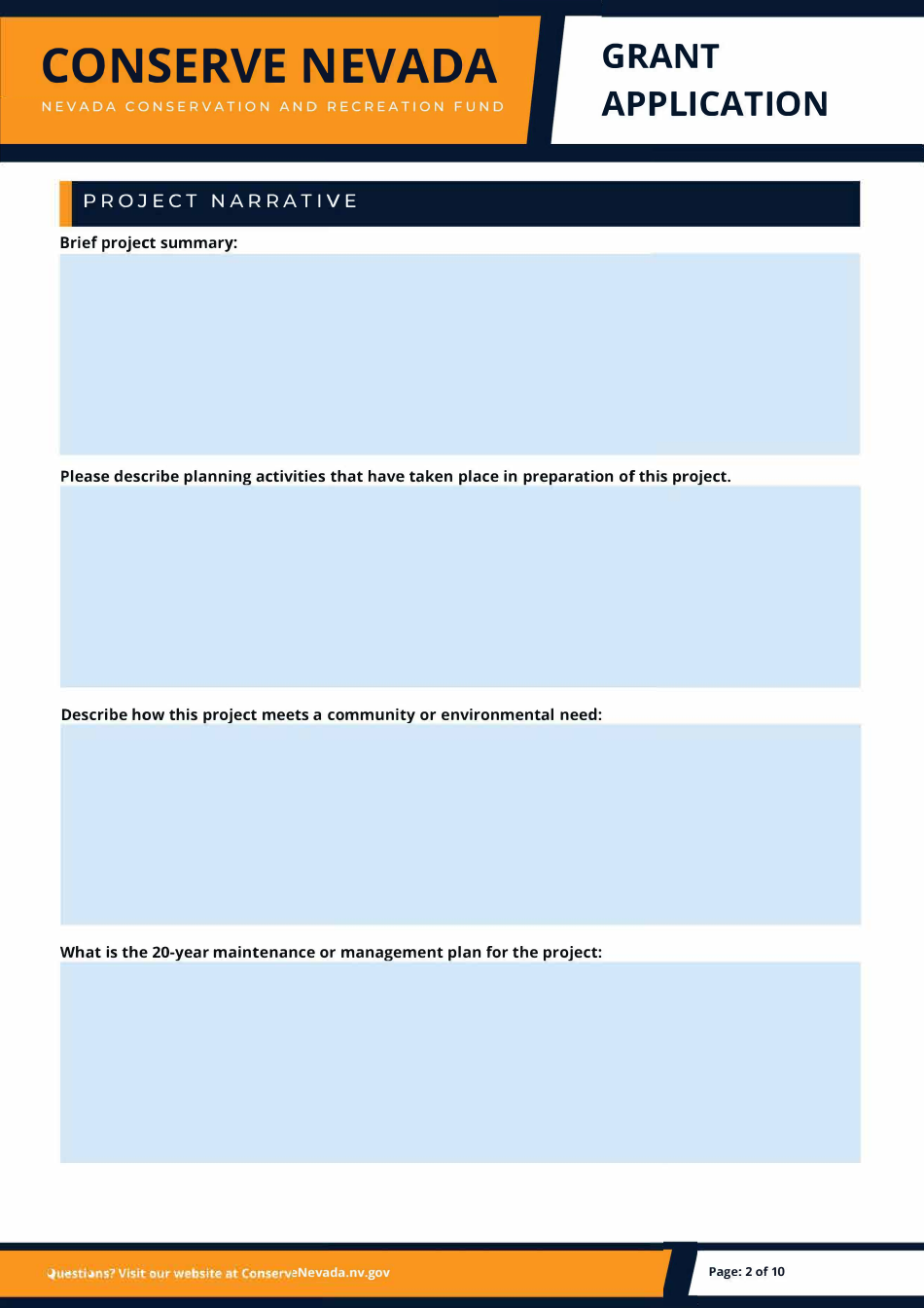 Conserve Nevada Grant Application - Nevada, Page 2