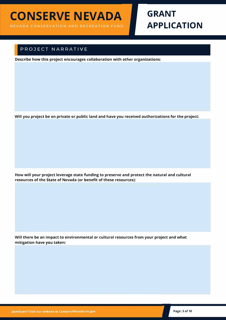 Conserve Nevada Grant Application - Nevada, Page 3