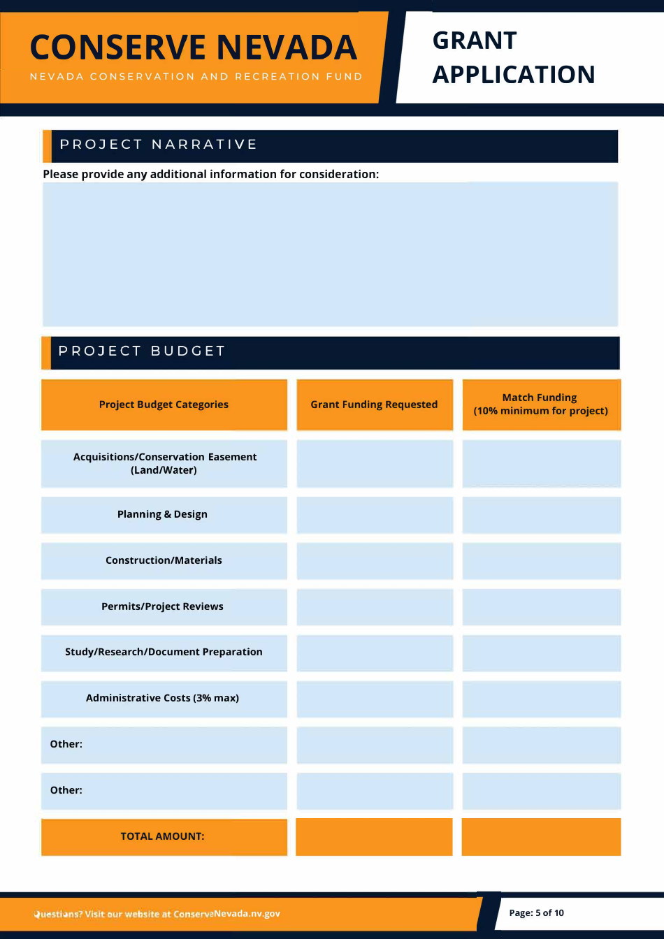Conserve Nevada Grant Application - Nevada, Page 5