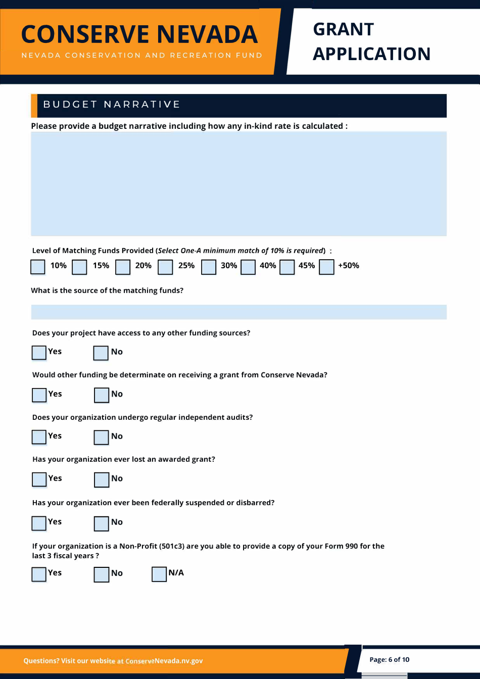 Conserve Nevada Grant Application - Nevada, Page 6