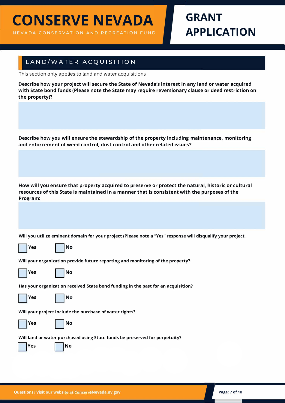 Conserve Nevada Grant Application - Nevada, Page 7