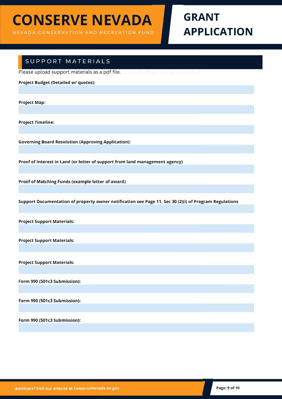 Conserve Nevada Grant Application - Nevada, Page 9