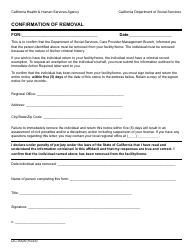 Document preview: Form LIC300A Confirmation of Removal - California
