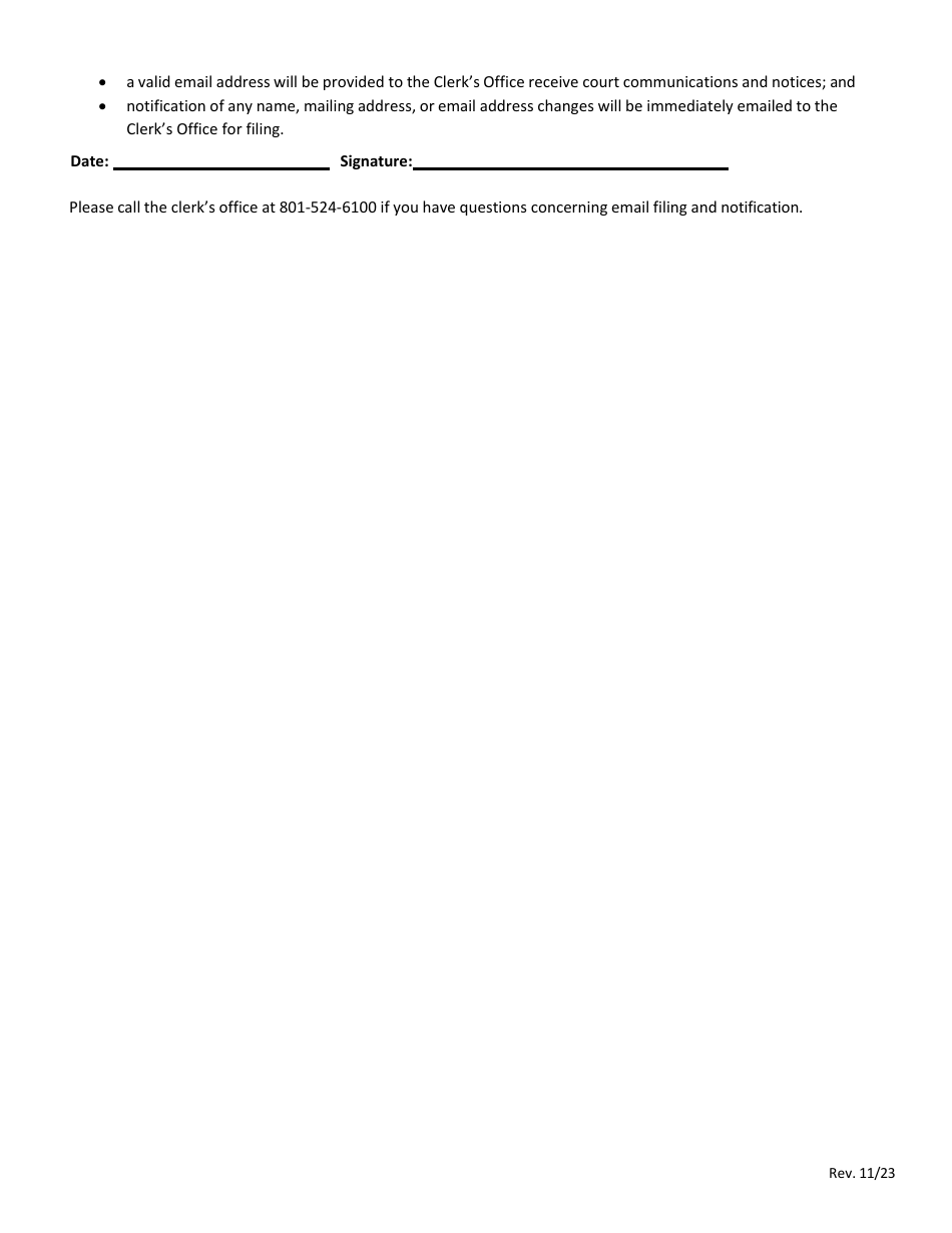 Email Filing and Electronic Notification Form for Unrepresented Parties - Utah, Page 2