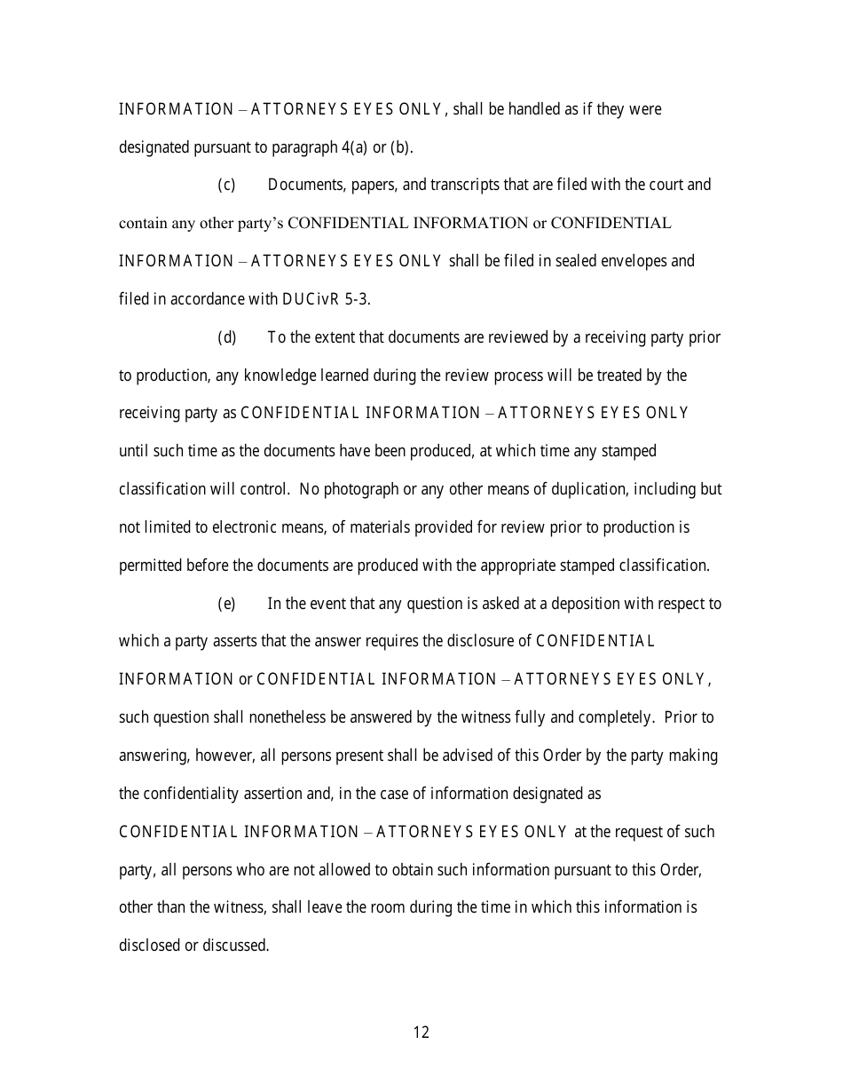 Standard Protective Order (For Cases Filed Before December 1, 2023) - Utah, Page 12