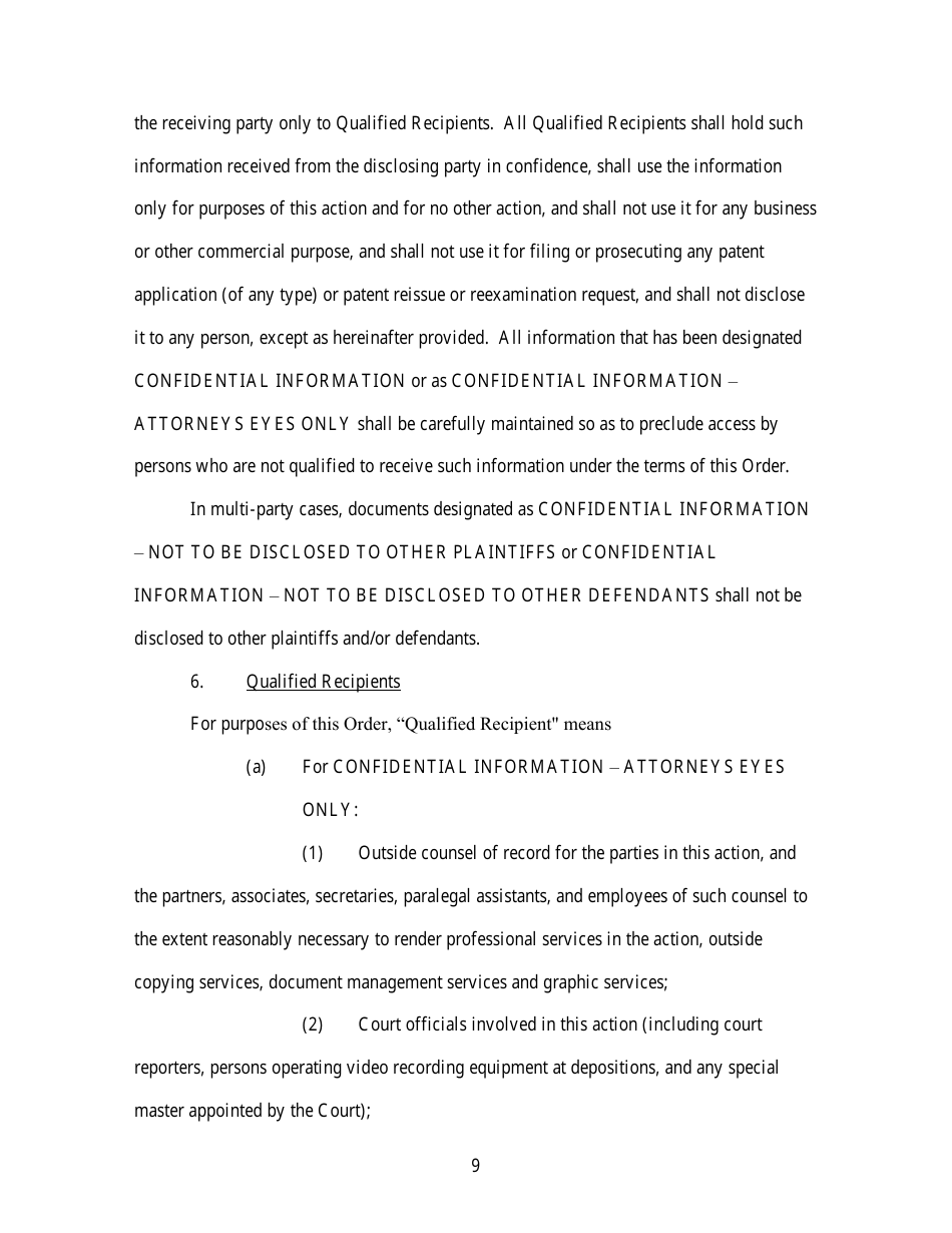 Standard Protective Order (For Cases Filed Before December 1, 2023) - Utah, Page 9