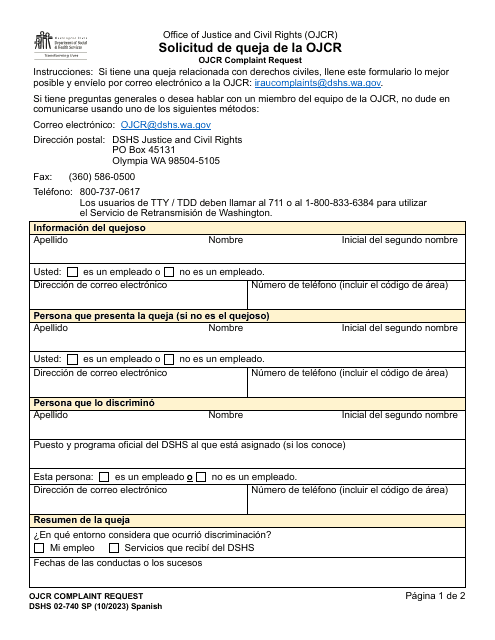 DSHS Formulario 02-740  Printable Pdf