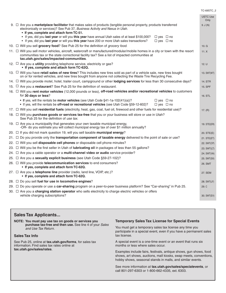 Form TC-69 Schedule STC Sales and Use Tax - Utah, Page 2