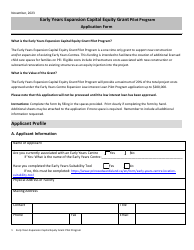 Early Years Expansion Capital Equity Grant Pilot Program Application Form - Prince Edward Island, Canada