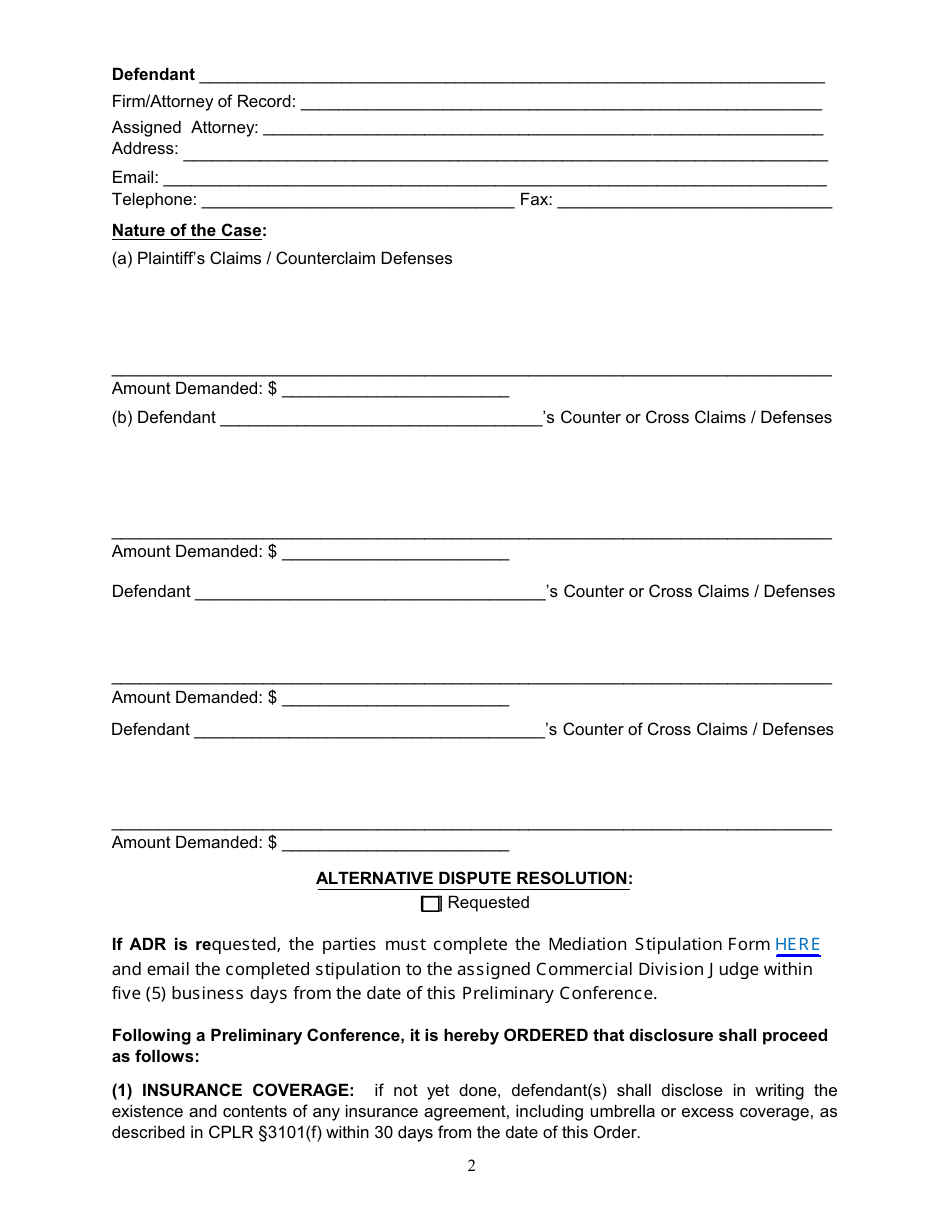 Preliminary Conference Order - Commercial Division - Queens County, New York, Page 2