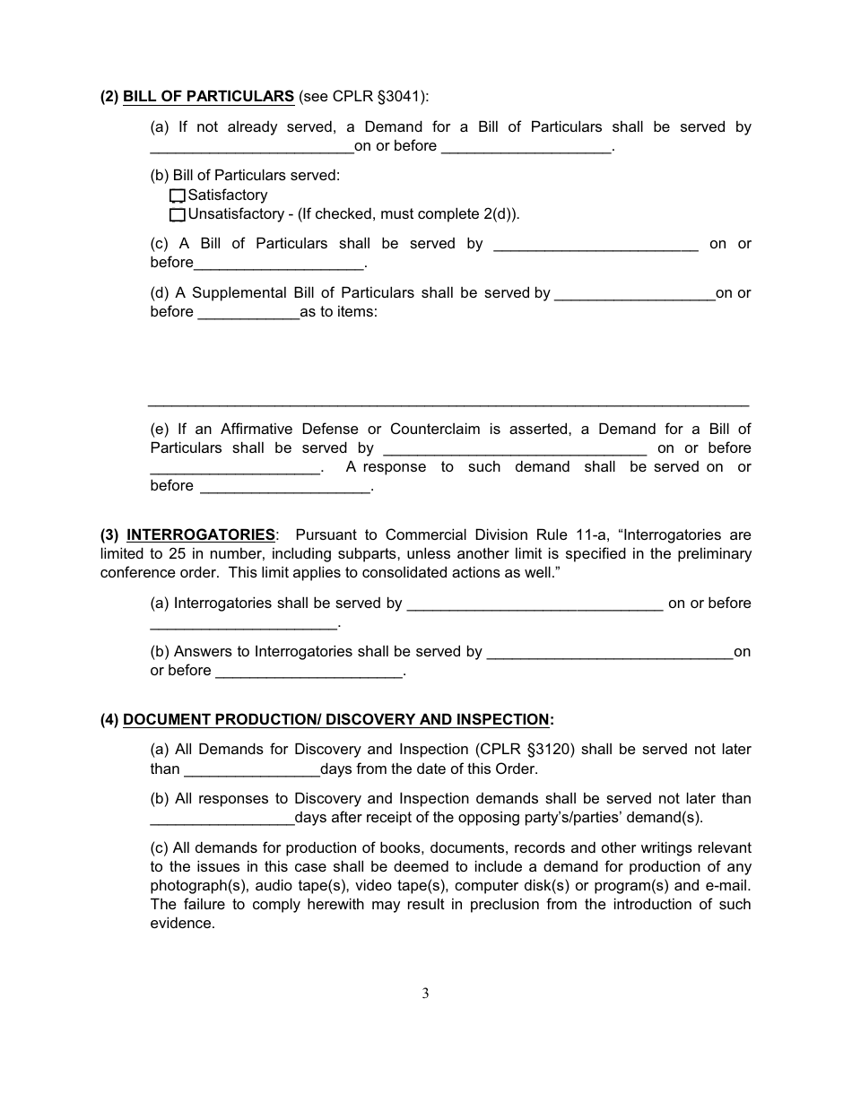 Preliminary Conference Order - Commercial Division - Queens County, New York, Page 3