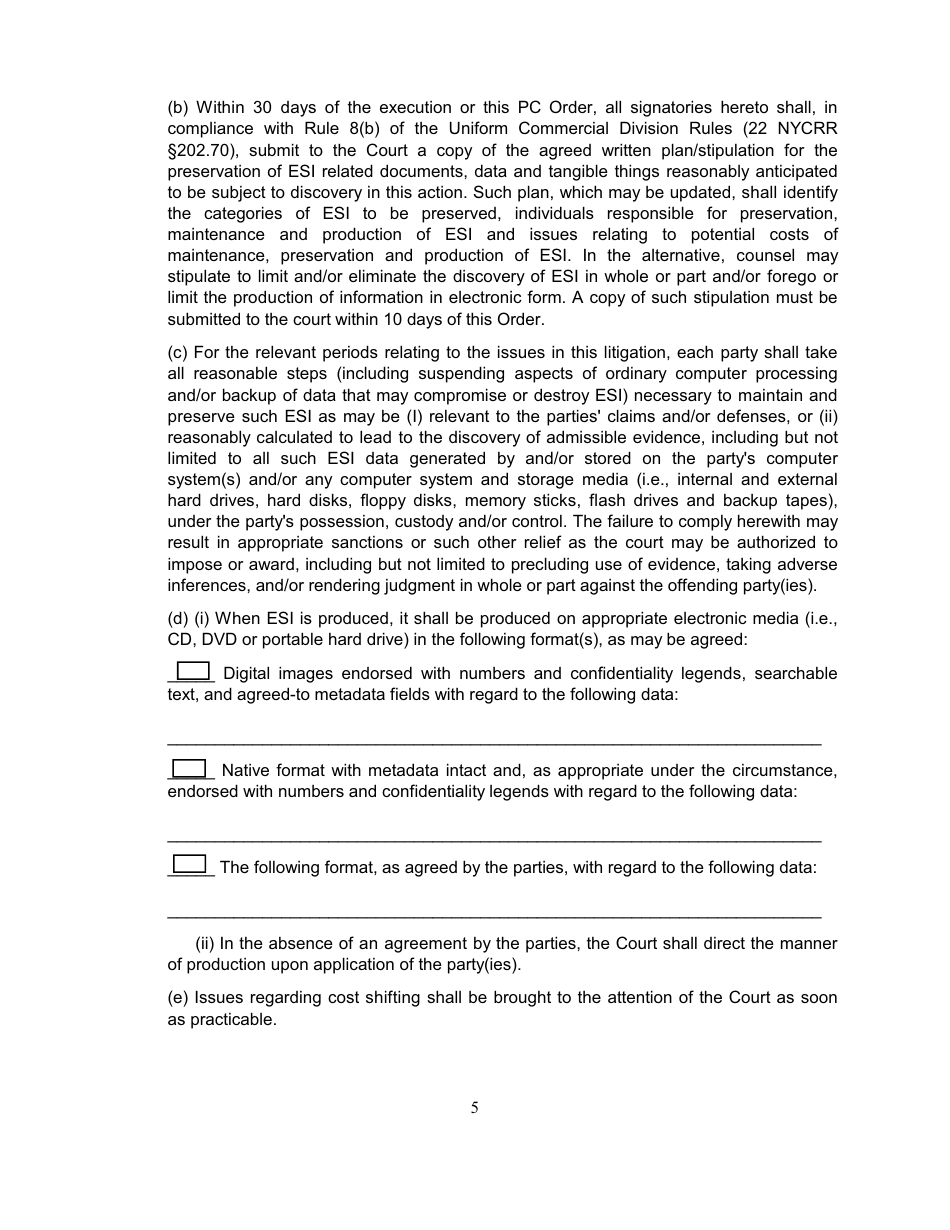 Preliminary Conference Order - Commercial Division - Queens County, New York, Page 5
