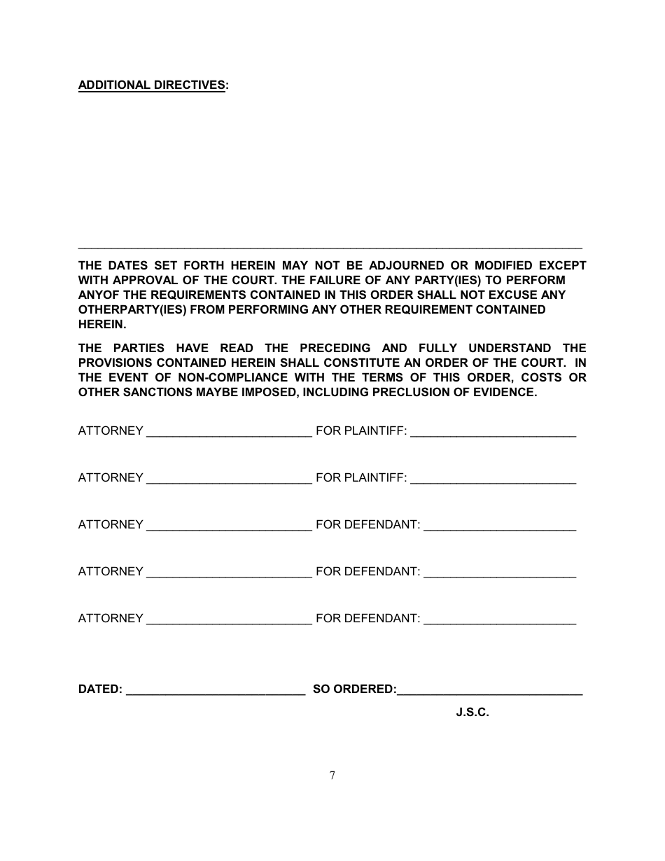 Preliminary Conference Order - Commercial Division - Queens County, New York, Page 7