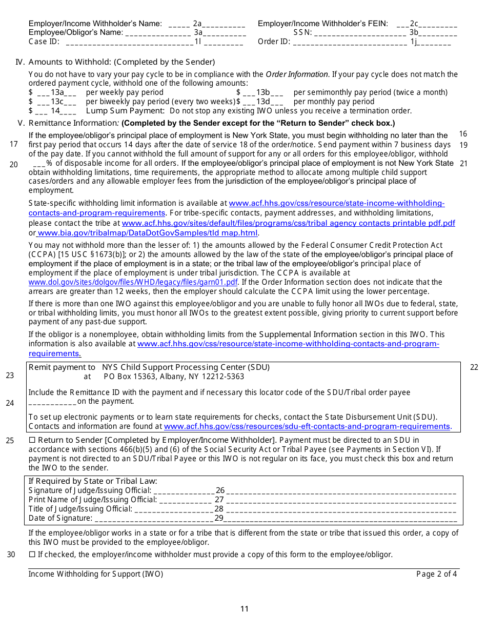 Instructions for Form LDSS-5037, LDSS-5038 Income Withholding for Support - New York, Page 11
