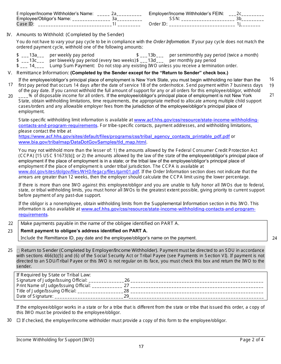 Instructions for Form LDSS-5037, LDSS-5038 Income Withholding for Support - New York, Page 17