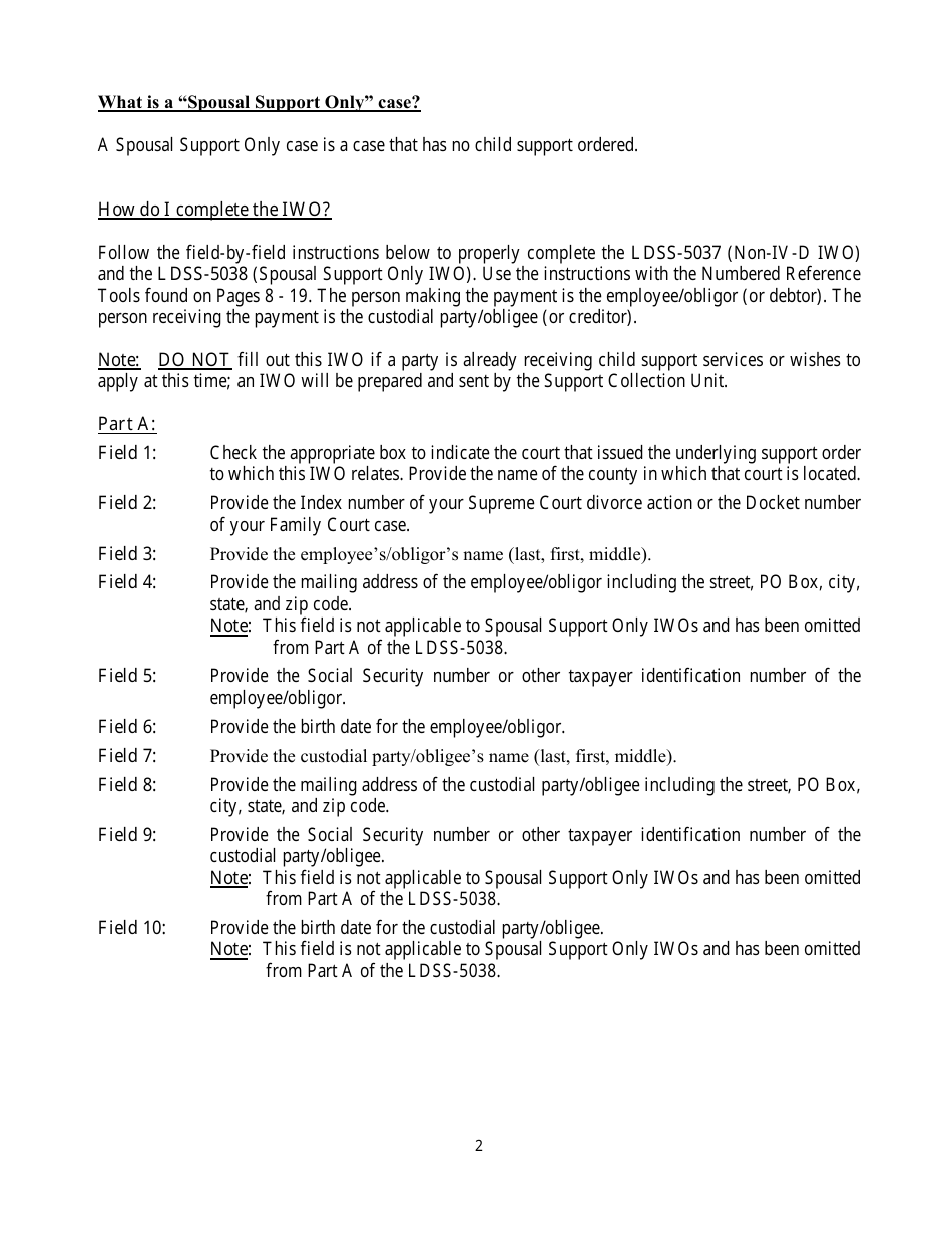 Instructions for Form LDSS-5037, LDSS-5038 Income Withholding for Support - New York, Page 2