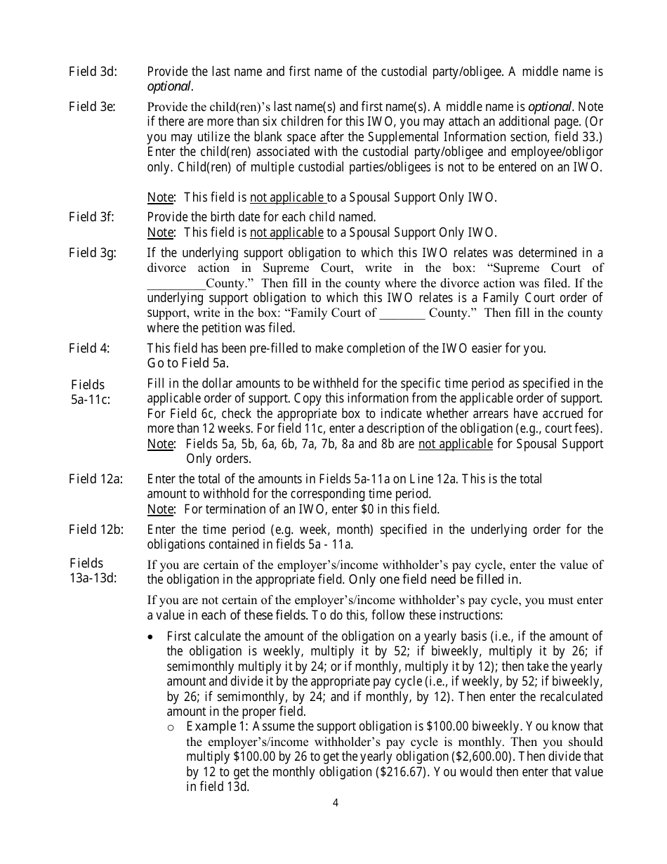 Instructions for Form LDSS-5037, LDSS-5038 Income Withholding for Support - New York, Page 4