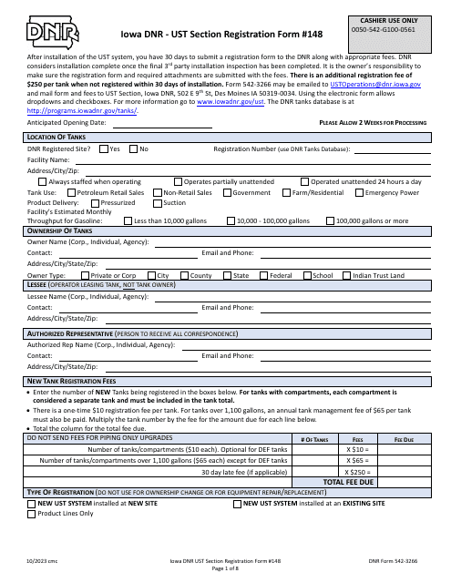 Form 148 (DNR Form 542-3266) Ust Section Registration Form - Iowa