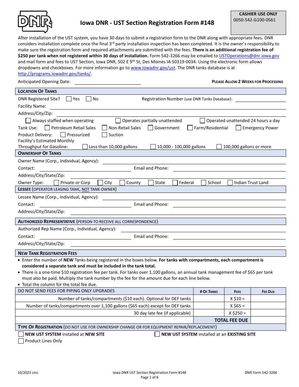 Form 148 (DNR Form 542-3266) Ust Section Registration Form - Iowa, Page 1