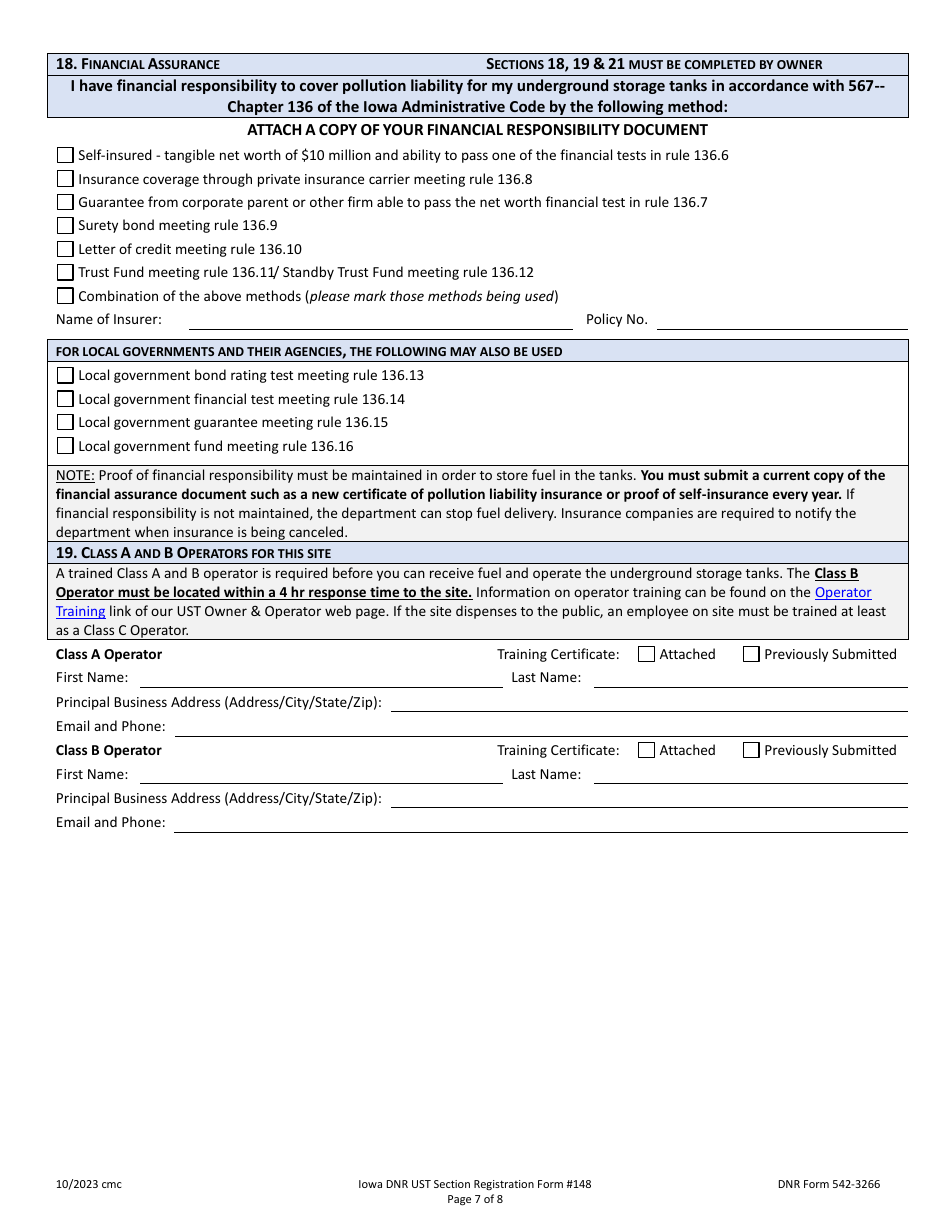 Form 148 (DNR Form 542-3266) Ust Section Registration Form - Iowa, Page 7
