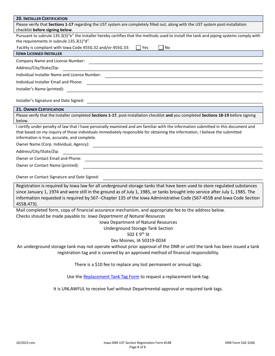 Form 148 (DNR Form 542-3266) Ust Section Registration Form - Iowa, Page 8