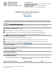 Certificate to Restated Articles - Nonprofit Corporation - Washington, Page 2
