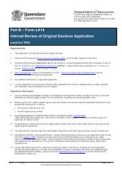 Document preview: Form LA14 Part B Internal Review of Original Decision Application - Queensland, Australia