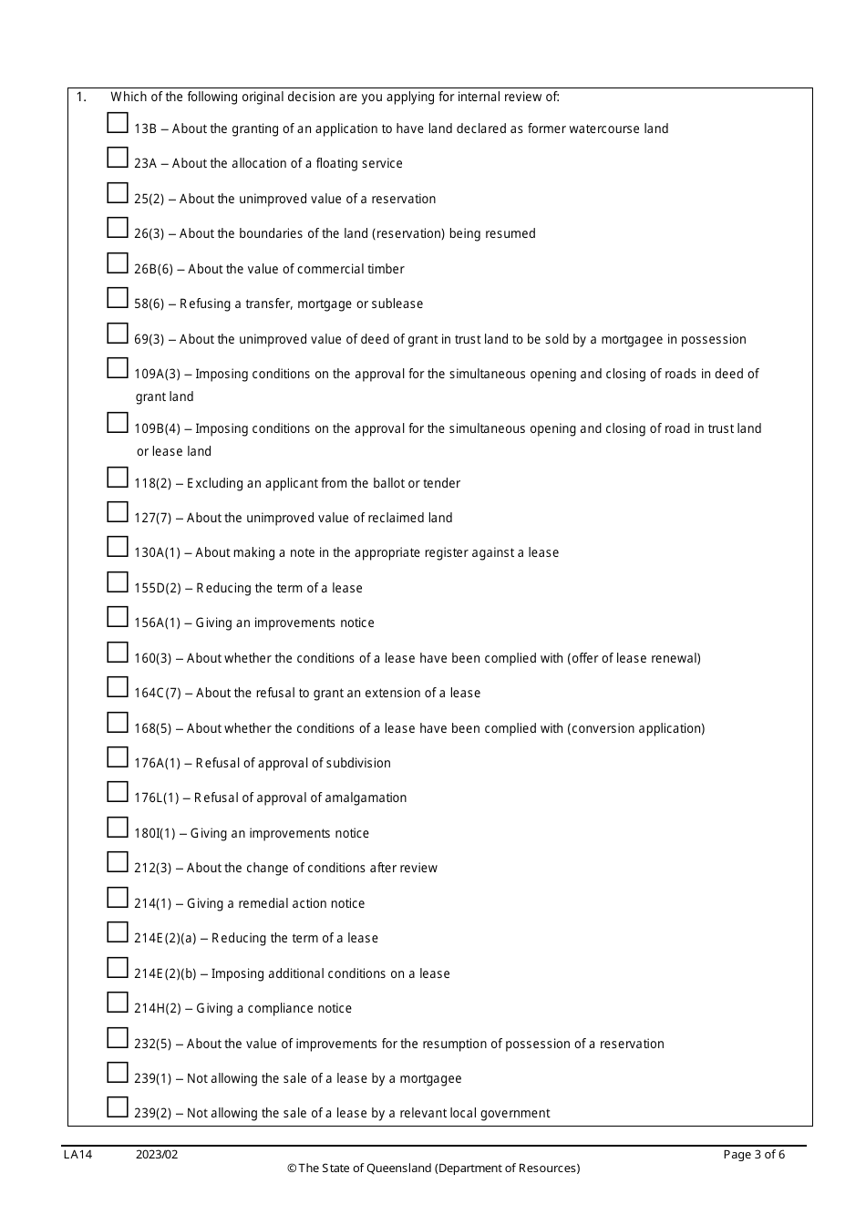 Form LA14 Part B Internal Review of Original Decision Application - Queensland, Australia, Page 3