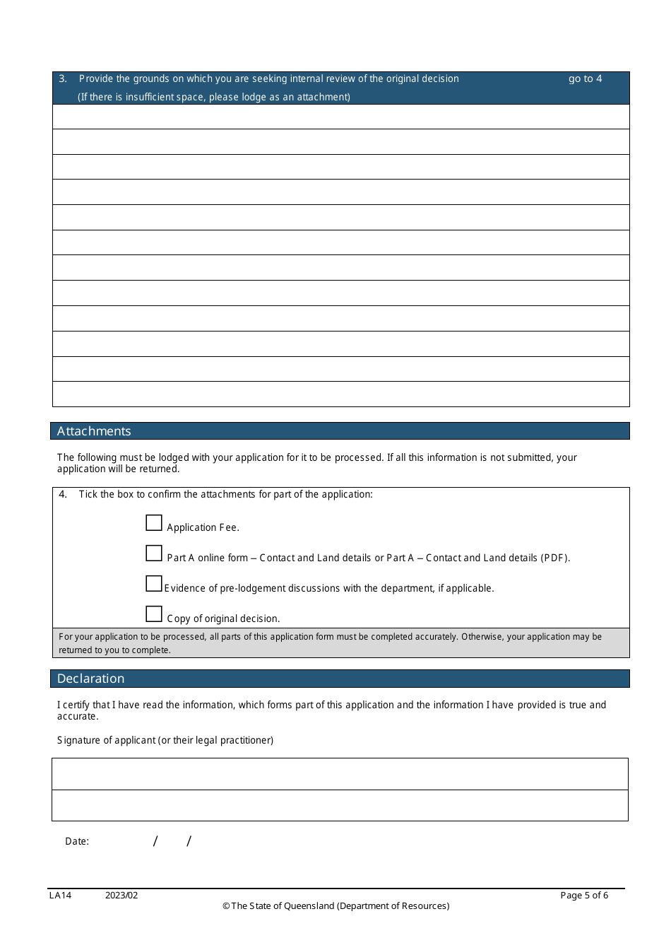 Form LA14 Part B Internal Review of Original Decision Application - Queensland, Australia, Page 5