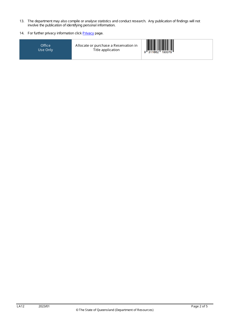 Form LA12 Part B Allocate or Purchase a Reservation in Title Application - Queensland, Australia, Page 2