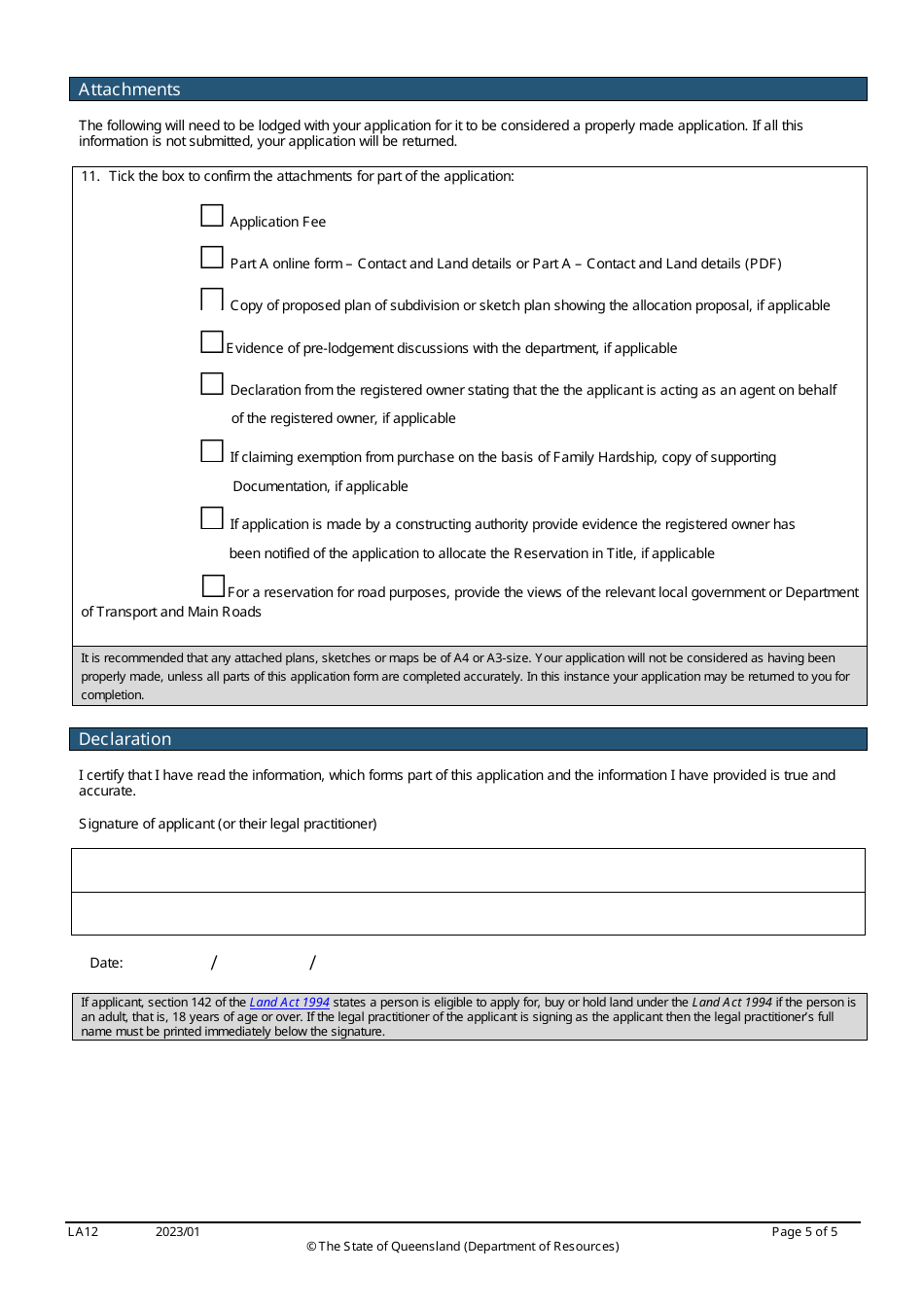 Form LA12 Part B Allocate or Purchase a Reservation in Title Application - Queensland, Australia, Page 5